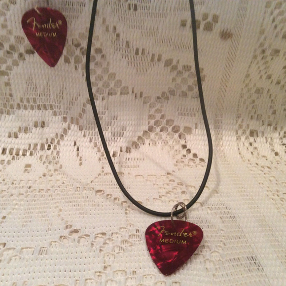SOLD-FENDER Guitar Pick Wire EARRINGS & NECKLACE - Picture 8 of 8